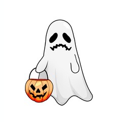 Cute Ghost with Pumpkin Bucket