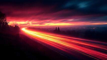 Obraz premium Highway Lights at Sunset - Photograph
