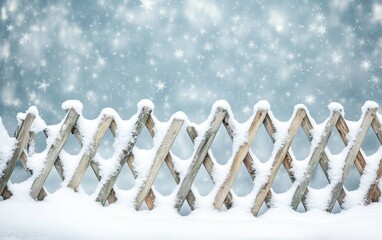 A snowy fence scene with falling snowflakes, evoking a peaceful winter atmosphere.