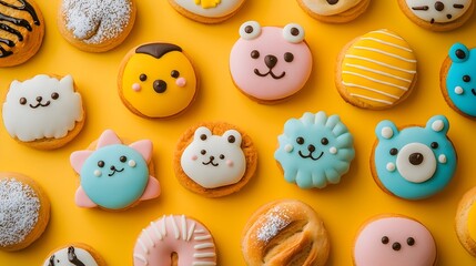 Obraz premium Colorful and Whimsical Animal Shaped Pastries and Cookies in a Bakery Display