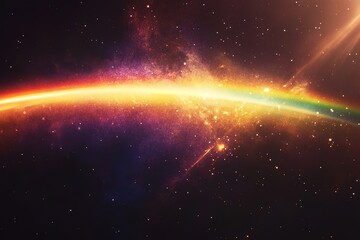 A rainbow in space, lens flare, dust, and scratches on film High quality