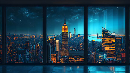 Night View of Cityscape from a Window