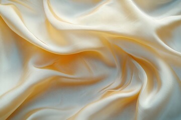 Obraz premium A close-up of the smooth, shiny texture of cream-colored silk fabric with folds and ripples.