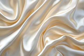 Obraz premium A close-up of the smooth, shiny texture of cream-colored silk fabric with folds and ripples.