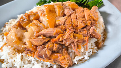 Slow-Braised Pork Leg on Rice. Thai food.