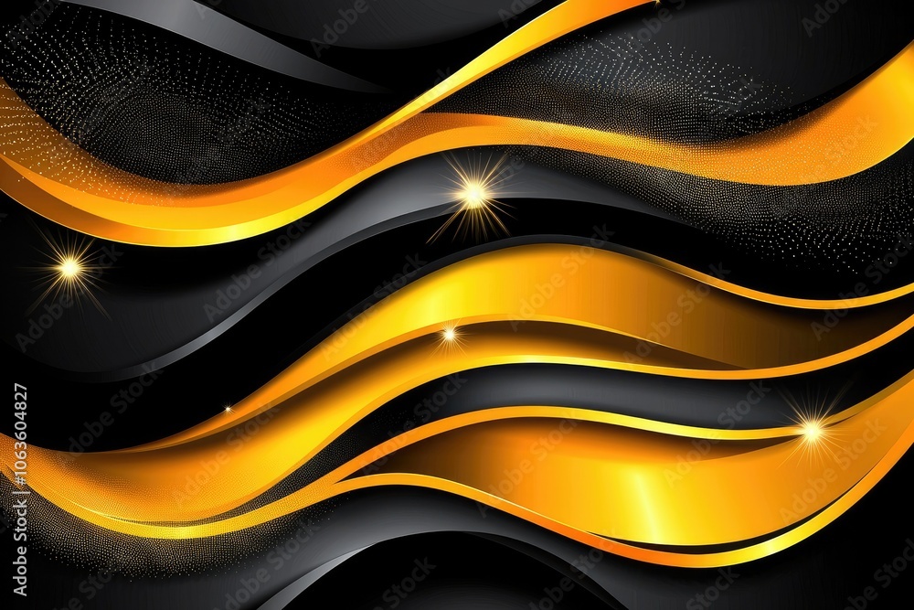 Wall mural dynamic waves of gold and black create an elegant abstract background.