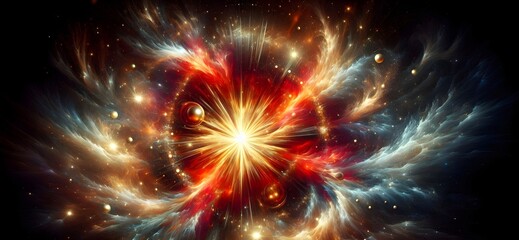 Fototapeta premium Abstract Festive Background: Red, Orange, Blue, Starburst