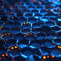Obraz premium Futuristic hexagonal pattern glowing in blue and orange light on a dark background.