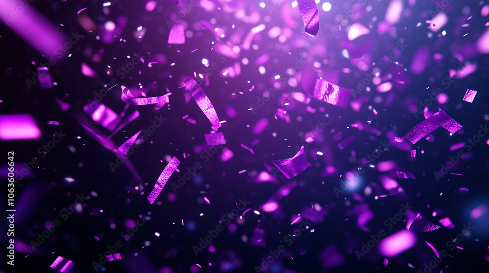Poster a purple background with many 3d geometry objects scattered throughout. the objects are of different