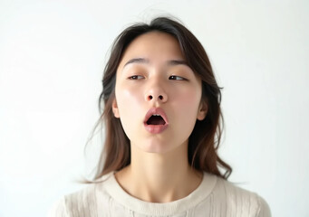 Close-Up of Young Woman Sneezing with Open Mouth Expression