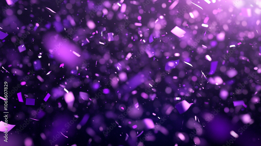 Poster a purple background with many 3d geometry objects scattered throughout. the objects are of different