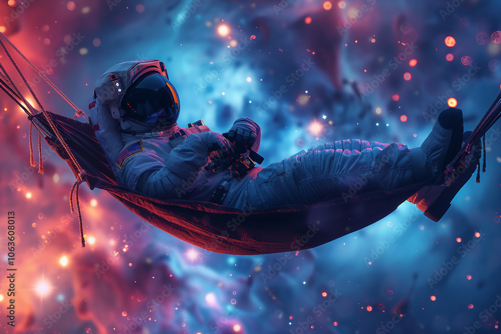 Aufkleber astronaut in floating flowing space, modern spacesuit reflecting earth and technology, generative ai