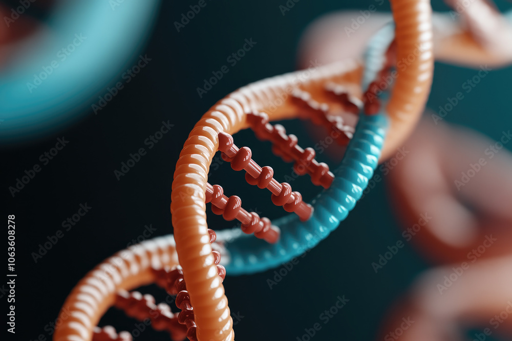 Poster colorful abstract representation of dna and rna molecules, intricate genetic code patterns, depictin