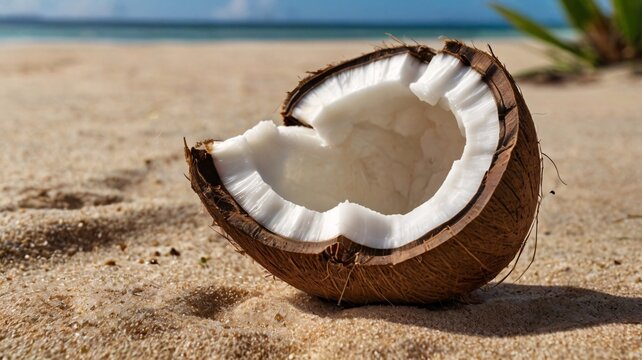 Coconut on Beach Sand.