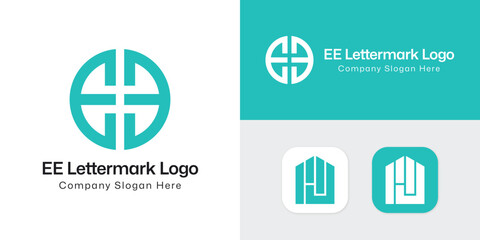 Initial Round letter E & E creative technology concept logo design template