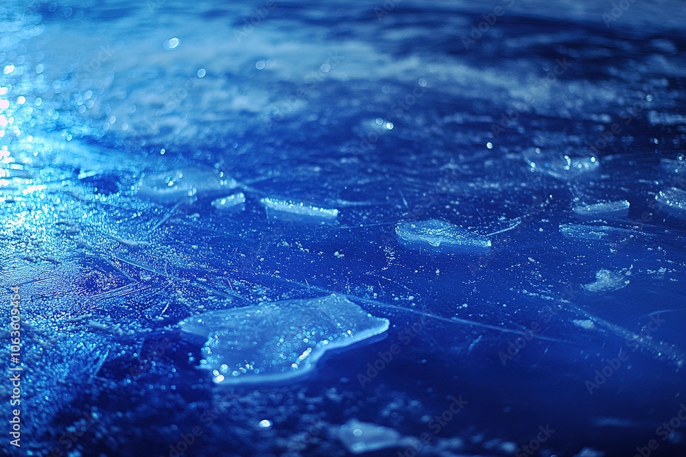 Poster a background of an ice skating rink with a frozen blue surface, featuring visible lines and cracks