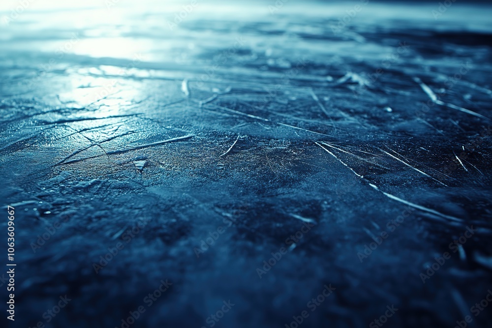 Poster a background of an ice skating rink with a frozen blue surface, featuring visible lines and cracks