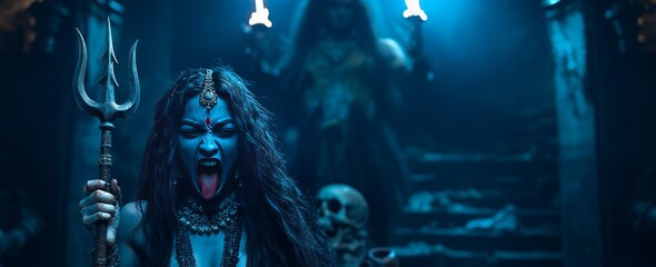 A indian woman doing kali pooja