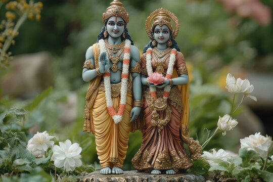 sculpture of indian god goddess ram and sita statue