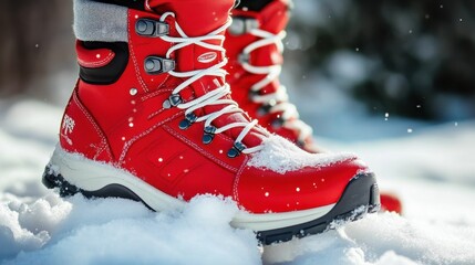 Vibrant Red Boots in Snowy Landscape
