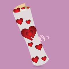 Love Letter Scroll with red hearts of different dimensions