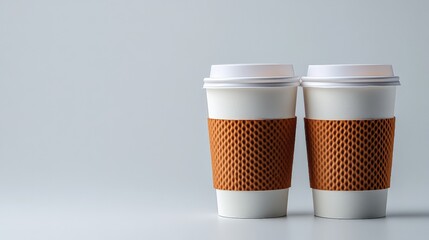 Two Coffee Cups: A minimalist depiction of two paper coffee cups with brown sleeves, perfect for showcasing a warm and inviting message.  