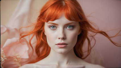 Studio portrait of a red-haired young woman model.
