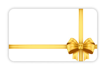 Mockup white gift card with gold bow on white background