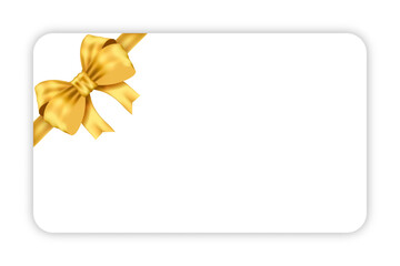 Mockup white gift card with gold bow isolated