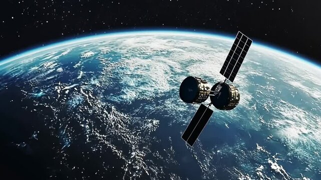 A space satellite orbiting the Earth, satellite orbiting earth, Like Satellite Smoothness, Perfecting Data Transfer, footage, 4k footage, videos, video clip, slow motion, video wallpaper, animation