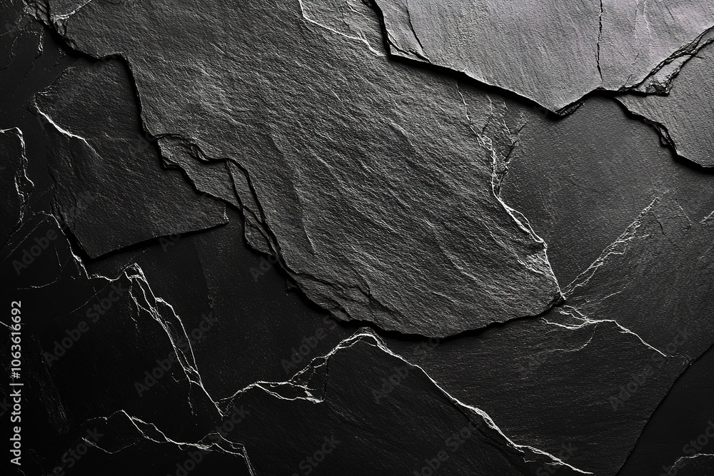 Poster black background with a texture of rough slate stone surface, top view. black paper for design and d