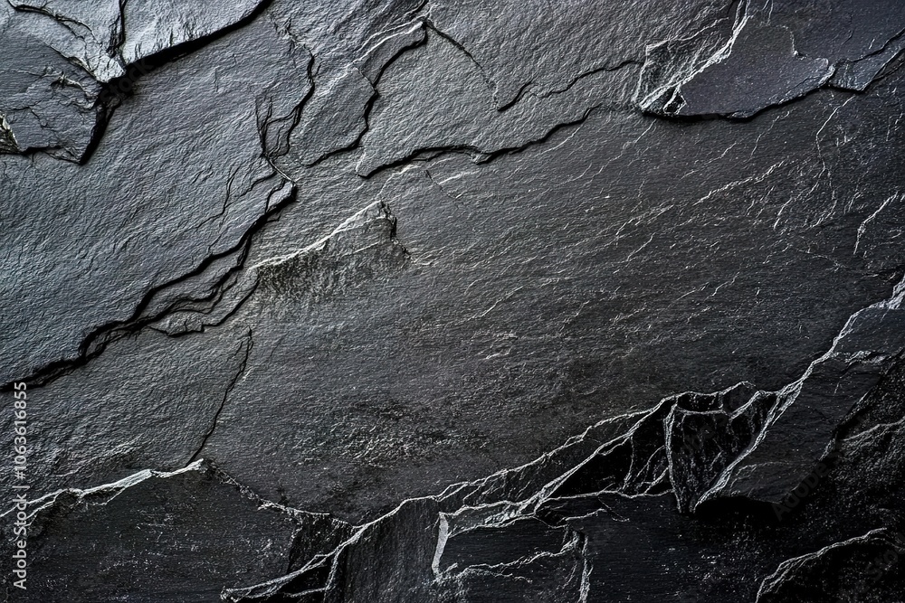 Poster black background with a texture of rough slate stone surface, top view. black paper for design and d