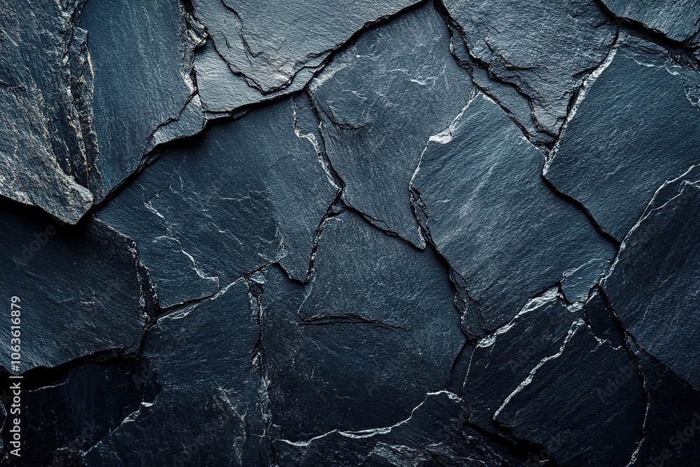 Poster black background with a texture of rough slate stone surface, top view. black paper for design and d