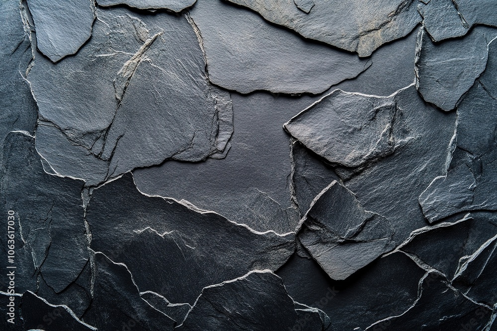 Poster black background with a texture of rough slate stone surface, top view. black paper for design and d