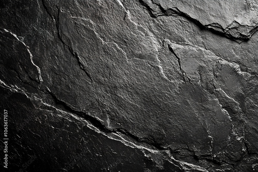 Poster black background with a texture of rough slate stone surface, top view. black paper for design and d