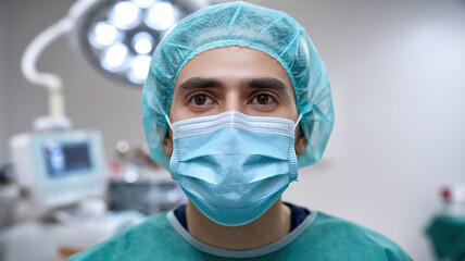 Surgeon In Operating Room Wearing Mask And Cap