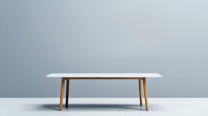 Rectangular marble dining table with teak frame, modern minimalist office meeting area
