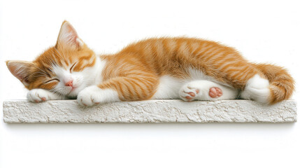 cute orange and white cat peacefully snoozing on textured surface, showcasing its fluffy fur and relaxed posture