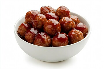 Bowl of Meatballs with Sauce, Isolated on White Background