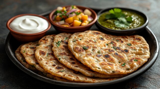a plate of tasty parantha with chutney