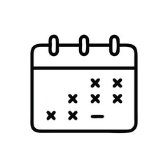 Simple black and white calendar icon, Minimalistic black and white icon of a calendar with a curled page, symbolizing scheduling, organization, and planning in a clean design.