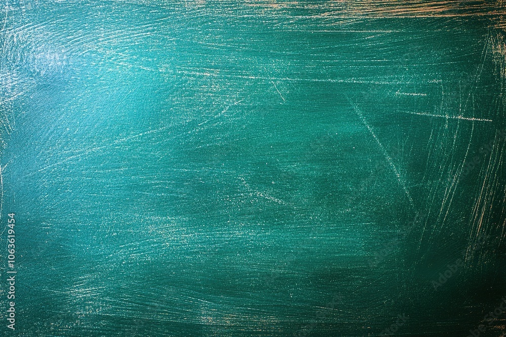 Poster a green chalkboard background with space for text or graphics, creating an empty school blackboard t