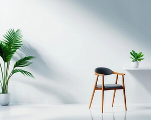 Teak dining table with polished marble surface, modern Scandinavian interior, natural decor