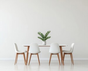 Elegant teak and marble dining table set in a midcentury modern room, highend decor