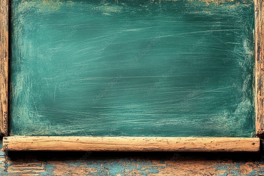 Poster a green chalkboard background with space for text or graphics, creating an empty school blackboard t