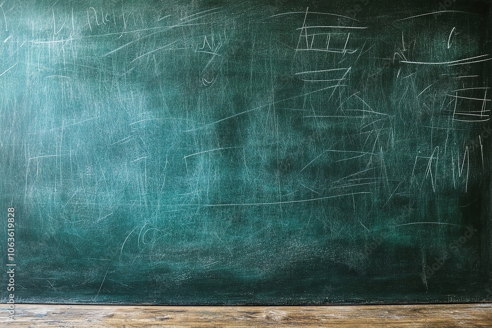 Poster a green chalkboard background with space for text or graphics, creating an empty school blackboard t