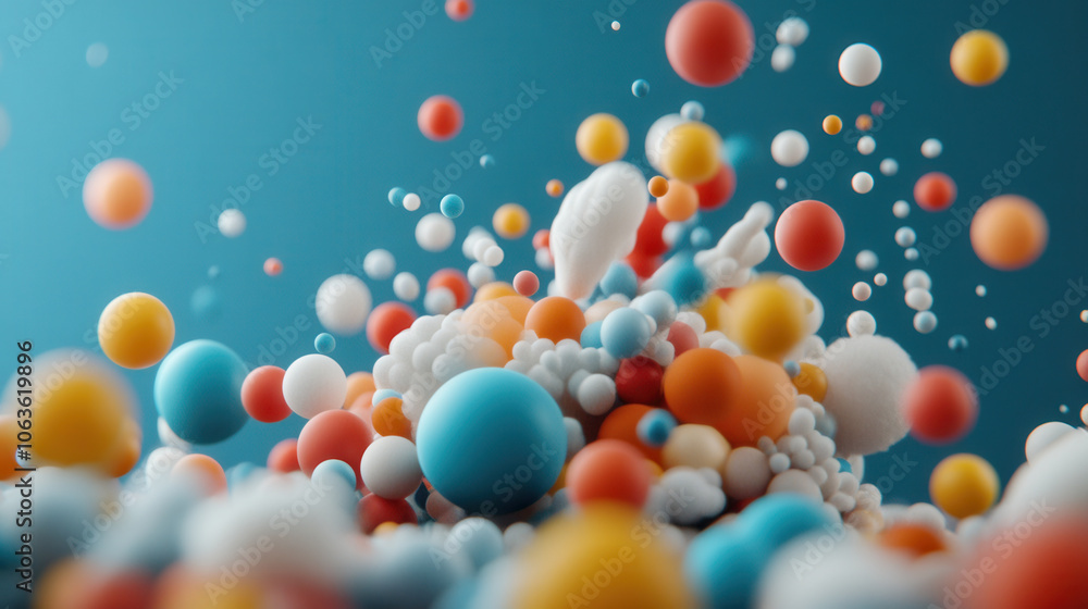 Poster explosion of abstract shapes and vibrant colors creates dynamic visual experience, showcasing variet