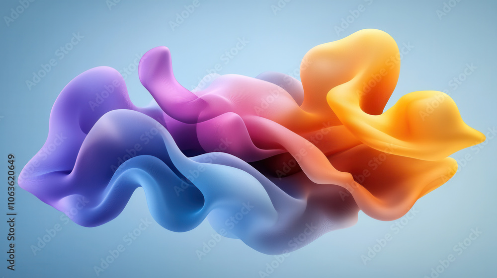 Poster futuristic digital art featuring swirling colors in vibrant hues, creating dynamic and fluid composi