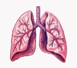 Detailed vector illustration of human lungs on a white background, showcasing anatomical structure with bronchial tubes and alveoli, ideal for medical and educational content