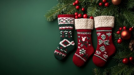 winter socks with christmas decoration background